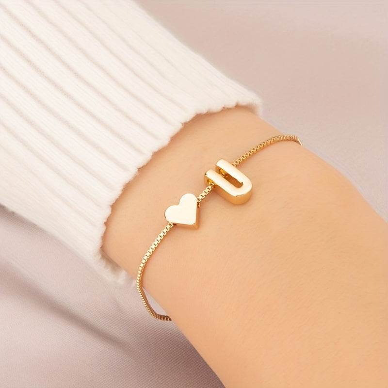 Gold Heart Initial Bracelet - Montero Milan