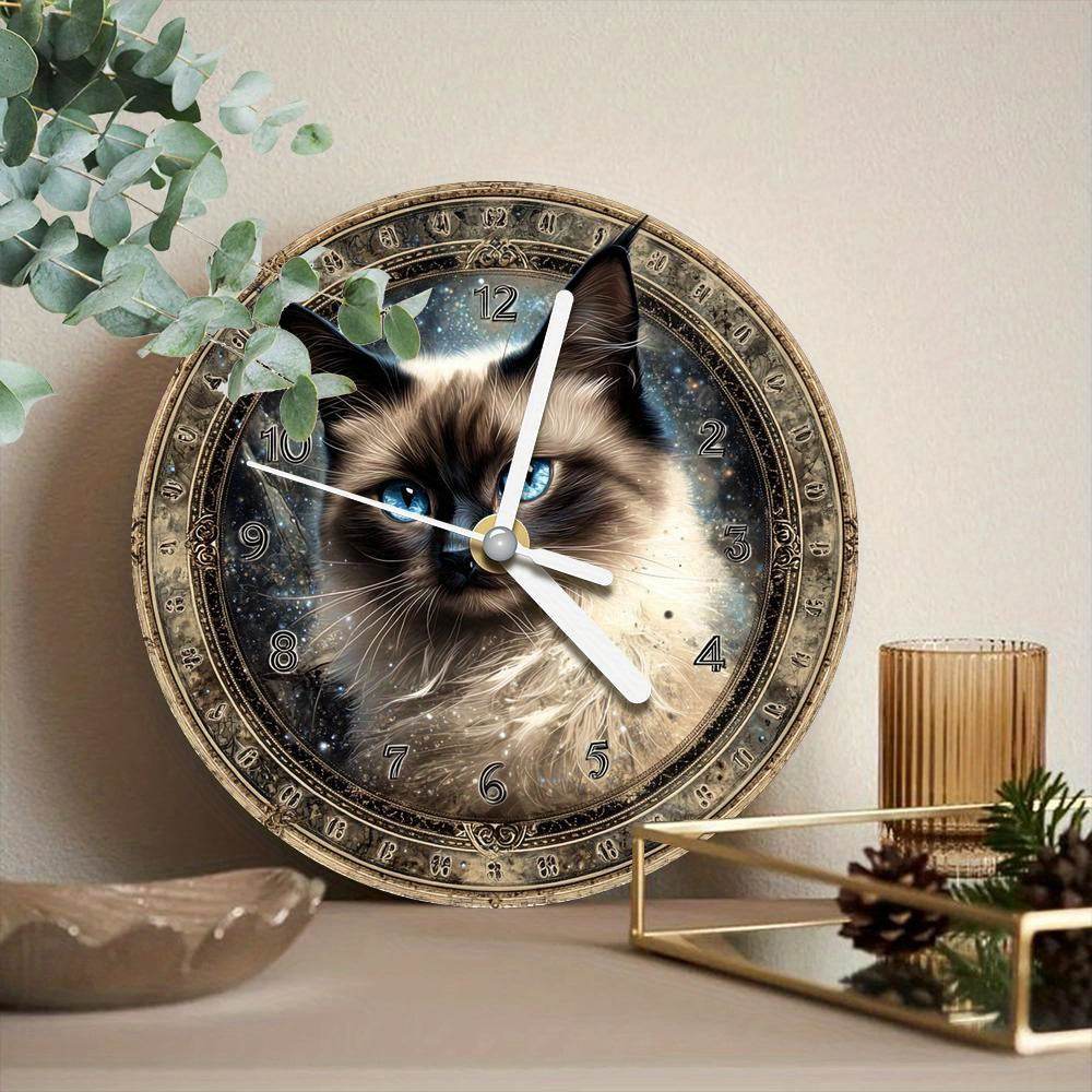 Vintage CatThemed Silent Wooden Wall Clock - Montero Milan
