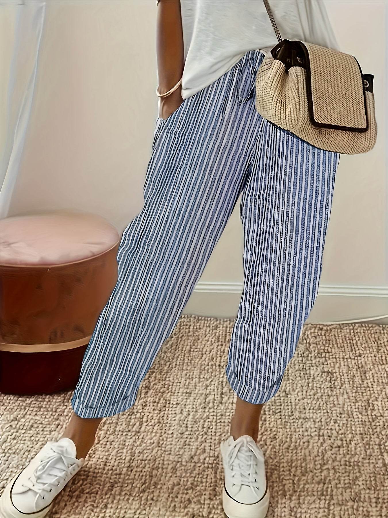 Striped High-Waisted Wide-Leg Pants - Montero Milan