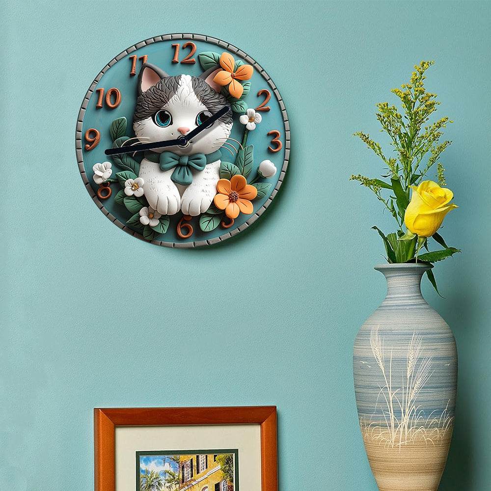 Silent Aluminum Cat Wall Clock DIY Home Decor Gift - Montero Milan