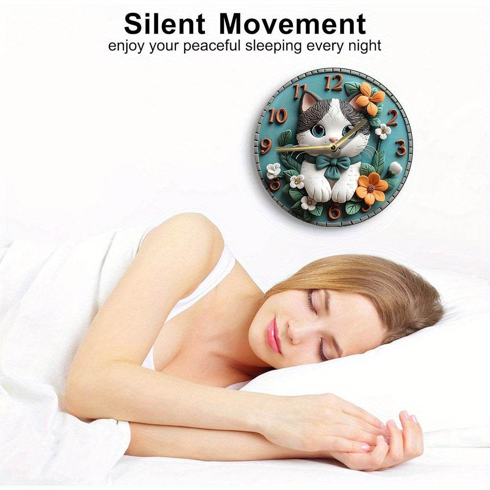 Silent Aluminum Cat Wall Clock DIY Home Decor Gift - Montero Milan