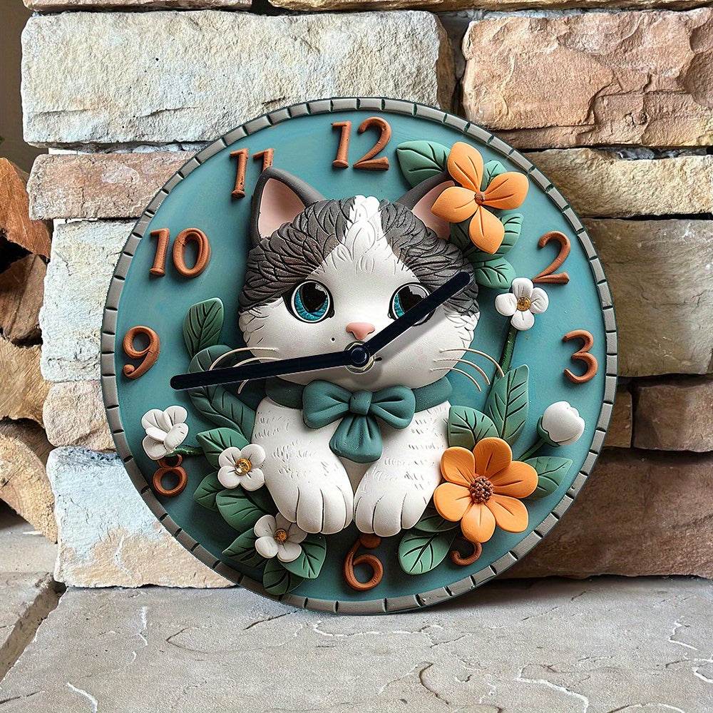 Silent Aluminum Cat Wall Clock DIY Home Decor Gift - Montero Milan