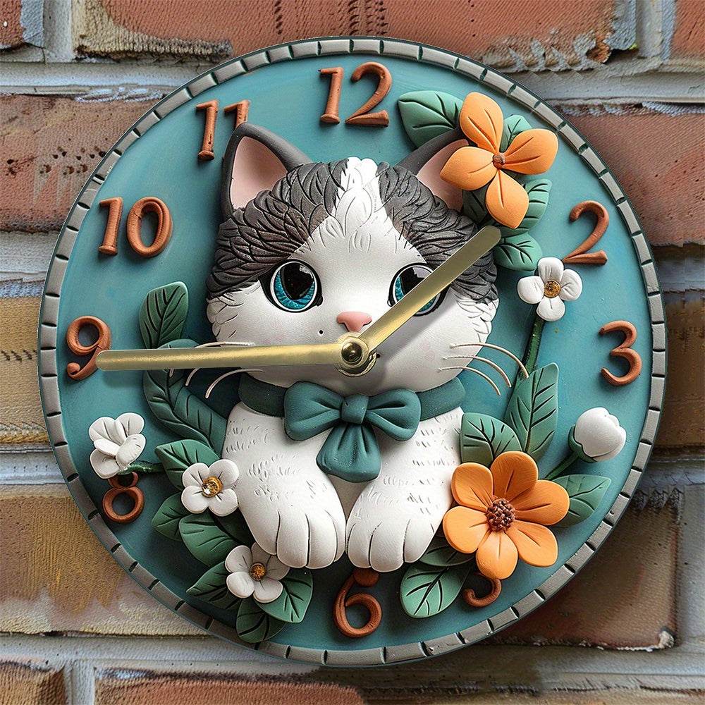 Silent Aluminum Cat Wall Clock DIY Home Decor Gift - Montero Milan