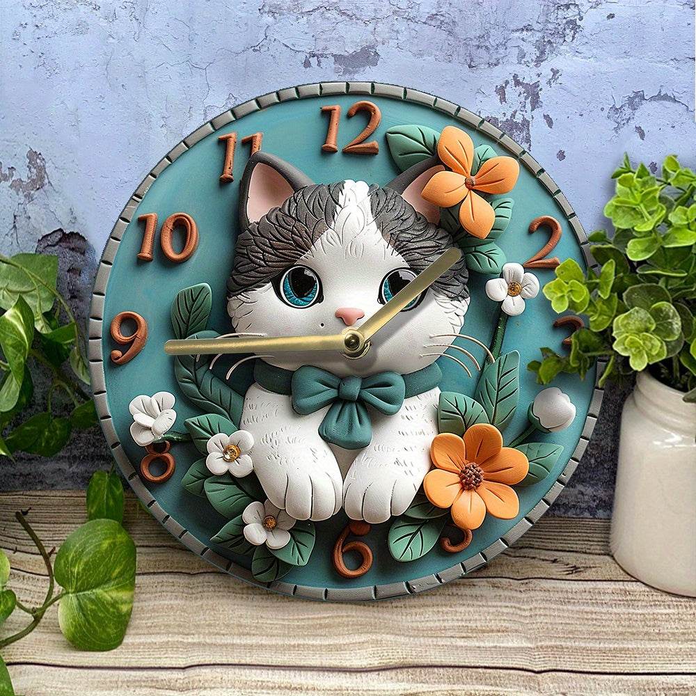 Silent Aluminum Cat Wall Clock DIY Home Decor Gift - Montero Milan