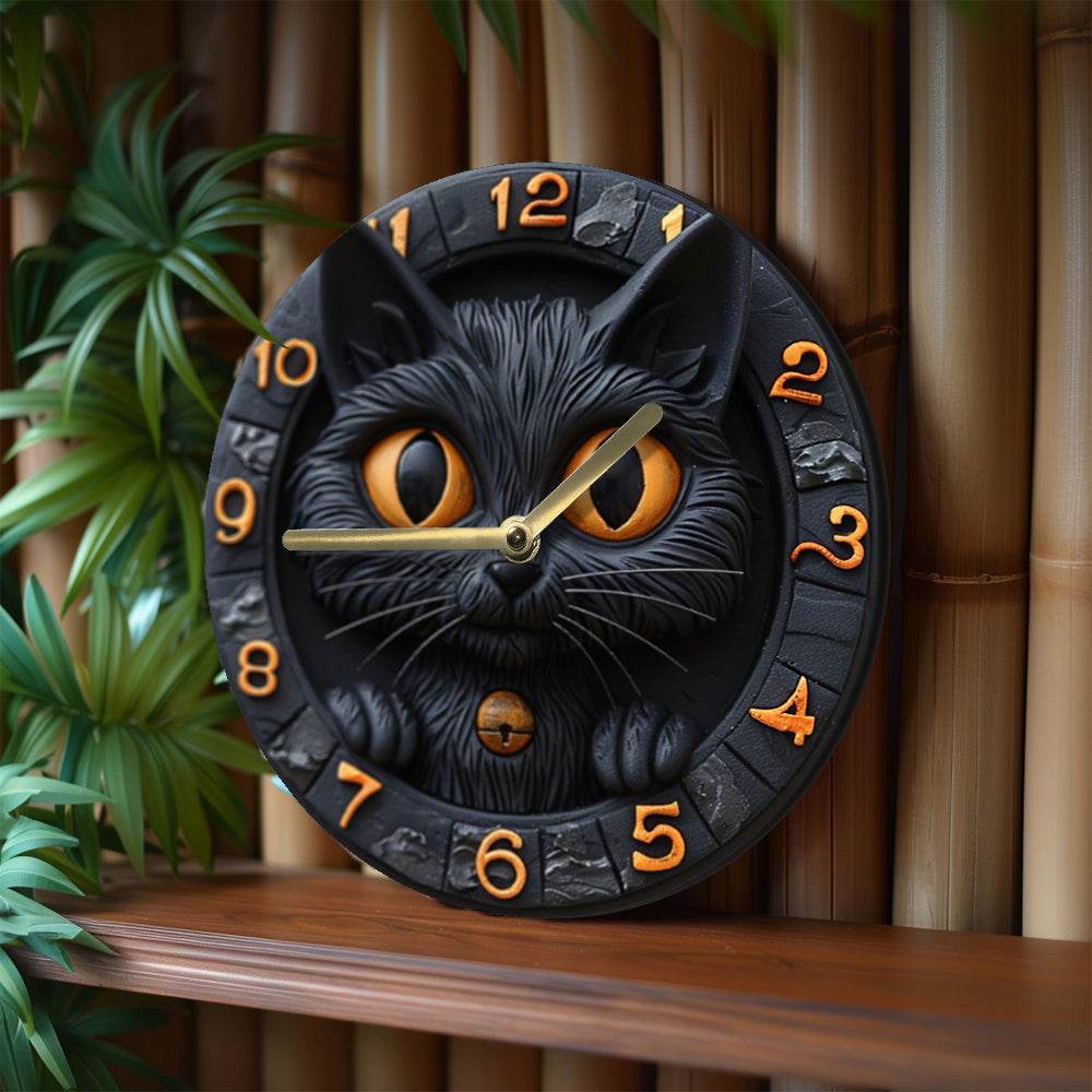 Black Cat Silent Wall Clock Autumn Decor - Montero Milan