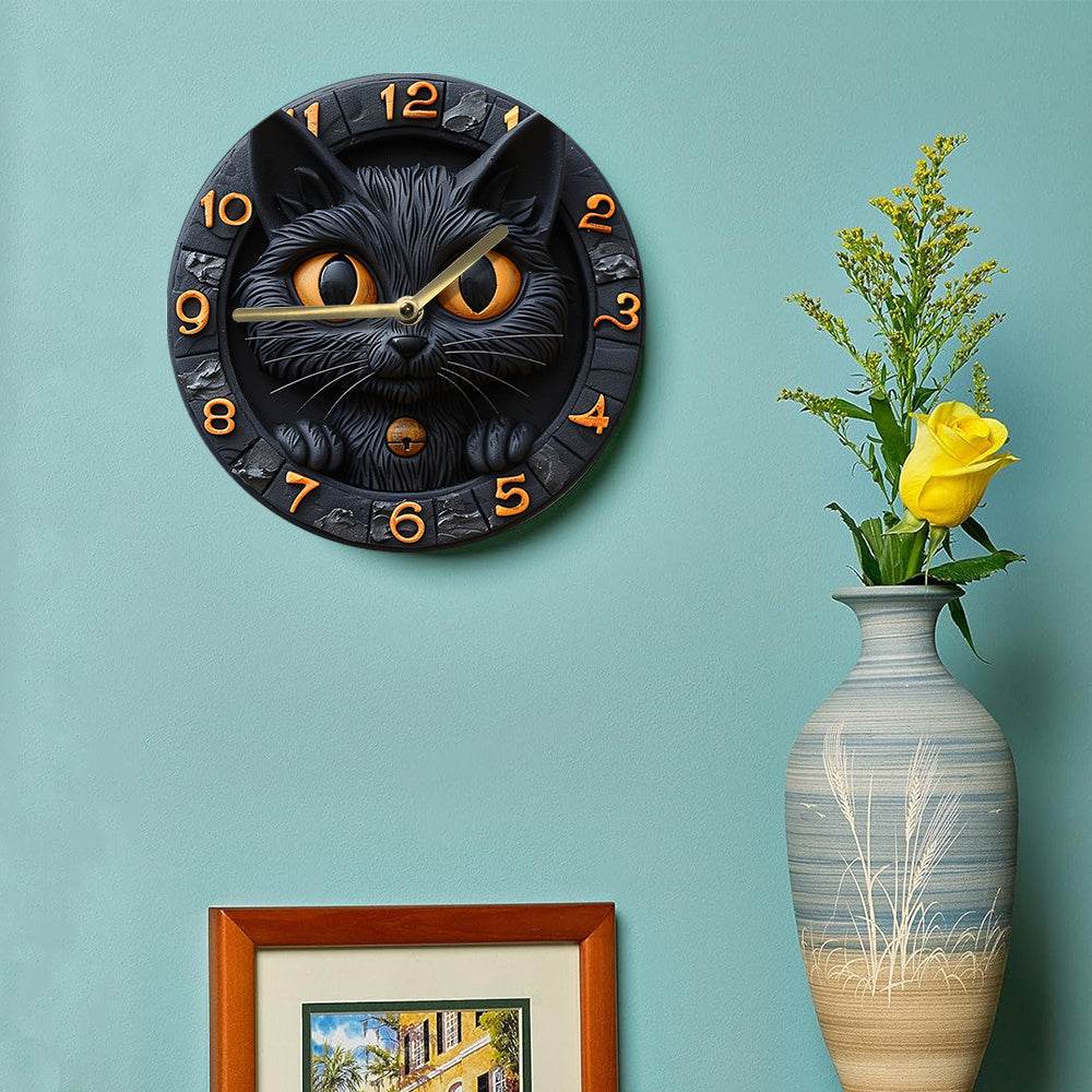Black Cat Silent Wall Clock Autumn Decor - Montero Milan