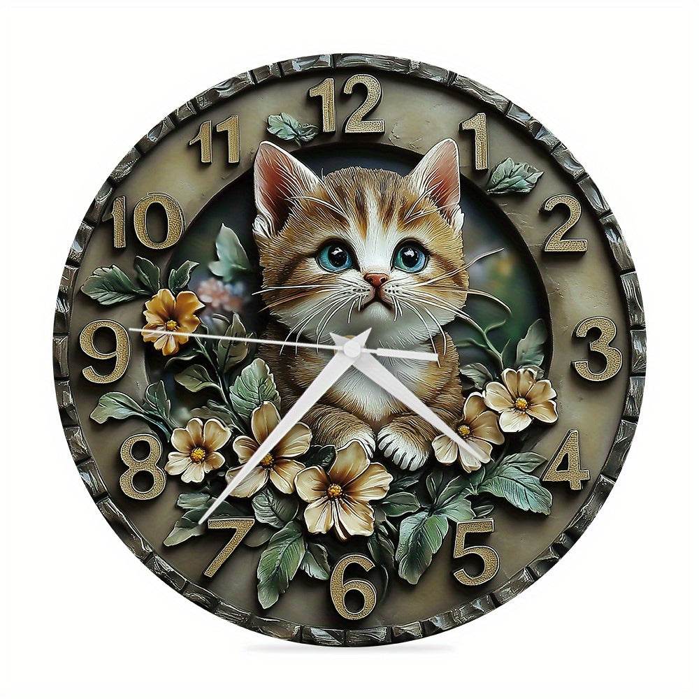 Whimsical Cat Design Silent Wall Clock Unique Decor - Montero Milan