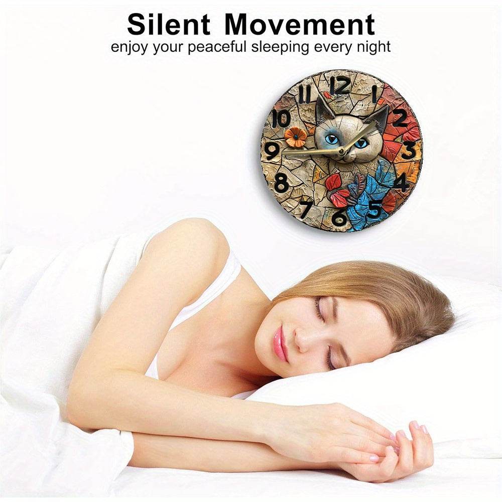 Silent Quartz Siamese Cat Wall Clock Decor Gift - Montero Milan