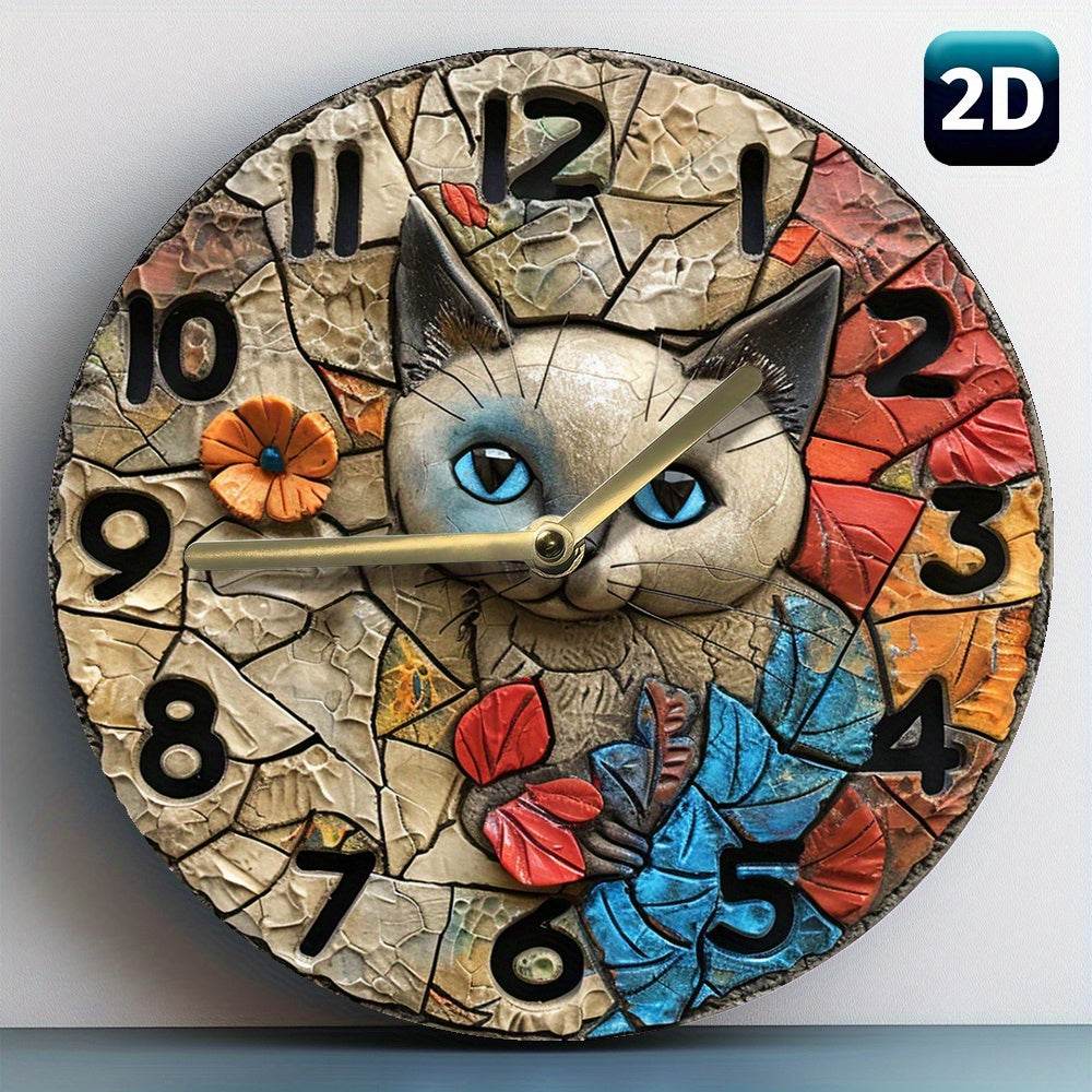Silent Quartz Siamese Cat Wall Clock Decor Gift - Montero Milan