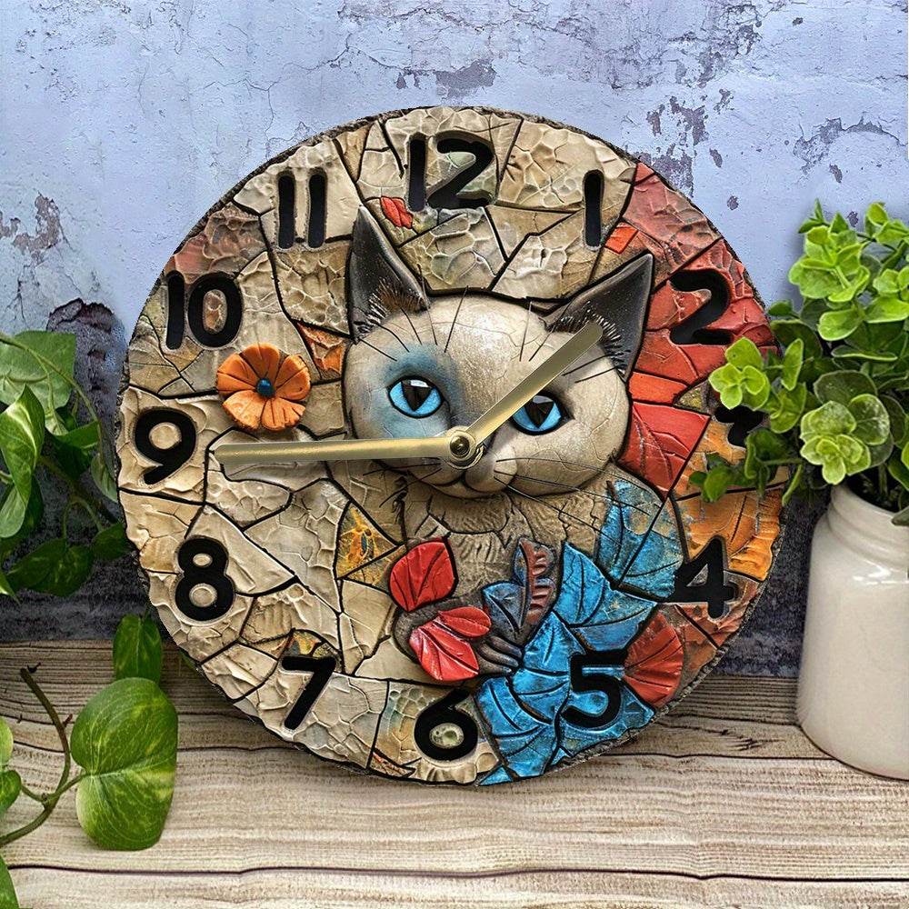 Silent Quartz Siamese Cat Wall Clock Decor Gift - Montero Milan