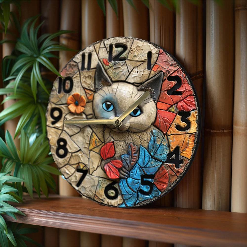 Silent Quartz Siamese Cat Wall Clock Decor Gift - Montero Milan