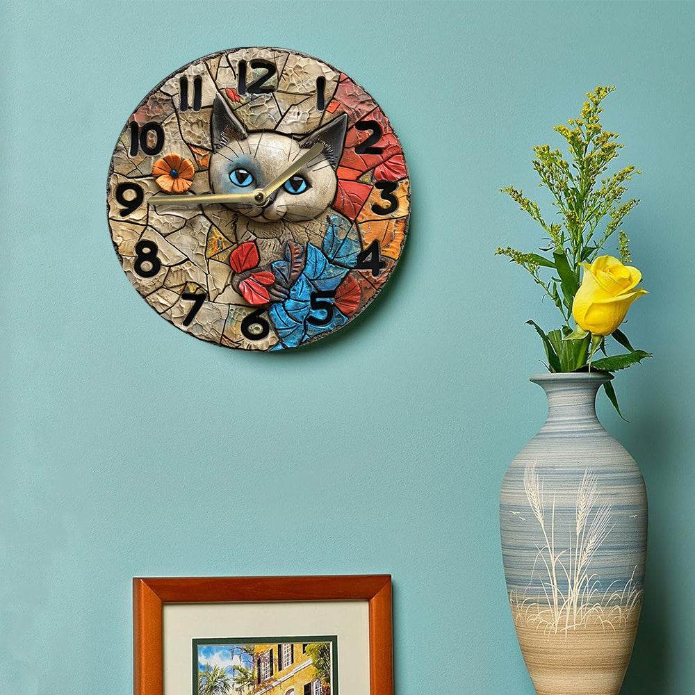 Silent Quartz Siamese Cat Wall Clock Decor Gift - Montero Milan