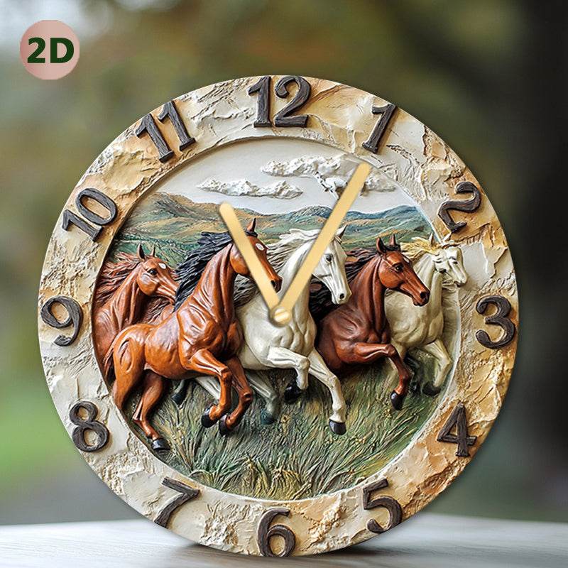 Silent Wood Fiber Wall Clock with Horse Design - Montero Milan