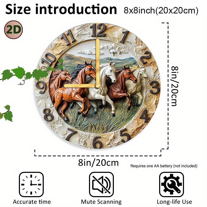 Silent Wood Fiber Wall Clock with Horse Design - Montero Milan