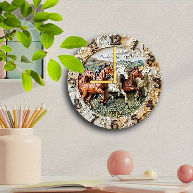Silent Wood Fiber Wall Clock with Horse Design - Montero Milan