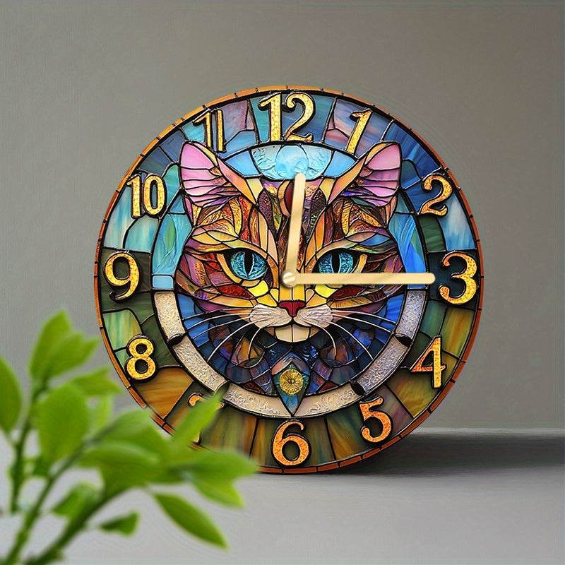 Silent Cat Design Stained Glass Wall Clock - Montero Milan