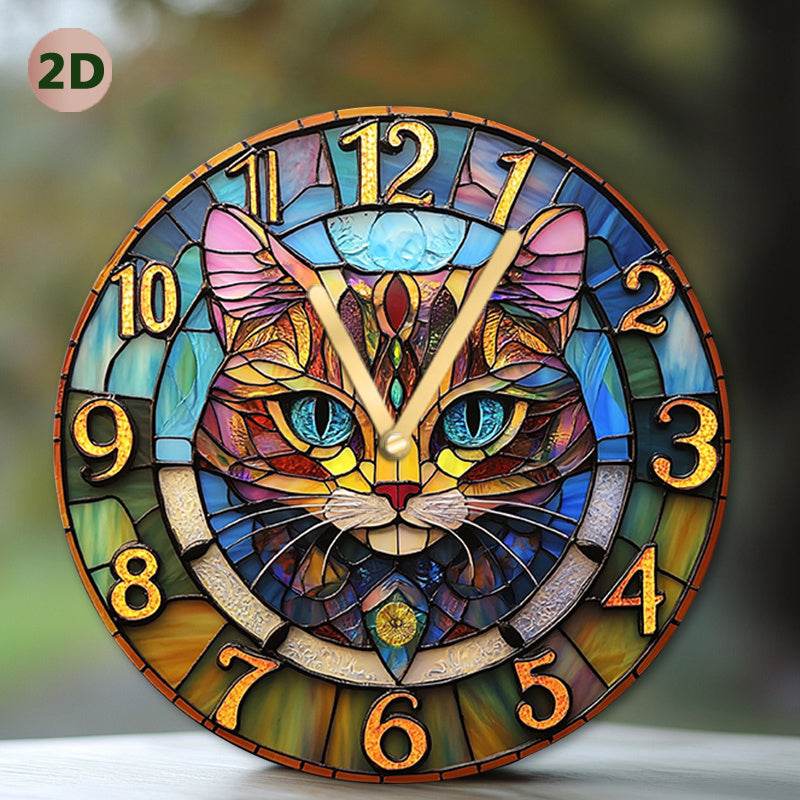 Silent Cat Design Stained Glass Wall Clock - Montero Milan