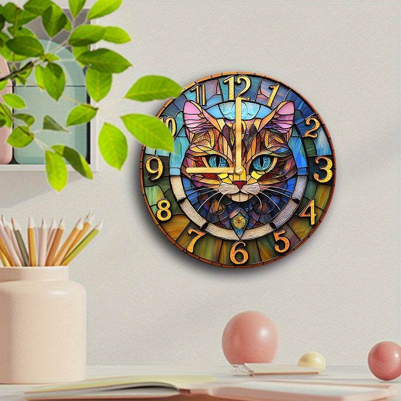 Silent Cat Design Stained Glass Wall Clock - Montero Milan