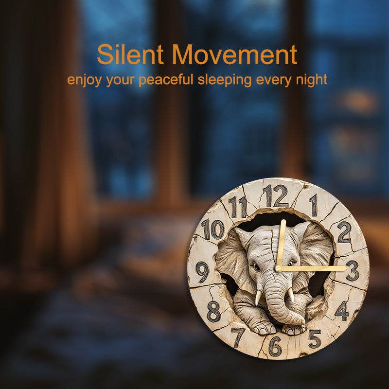 Silent Round Elephant Clock Unique Stucco Texture for Holiday Decor - Montero Milan