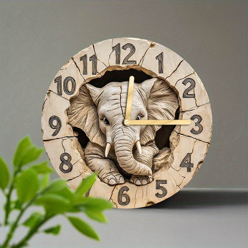 Silent Round Elephant Clock Unique Stucco Texture for Holiday Decor - Montero Milan