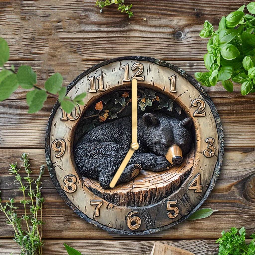 Silent Rustic Wooden Bear Wall Clock Modern Country Decor - Montero Milan