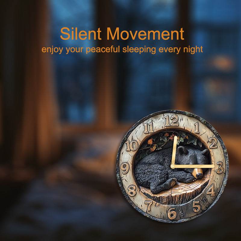 Silent Rustic Wooden Bear Wall Clock Modern Country Decor - Montero Milan