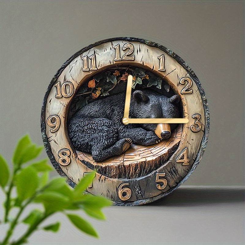 Silent Rustic Wooden Bear Wall Clock Modern Country Decor - Montero Milan