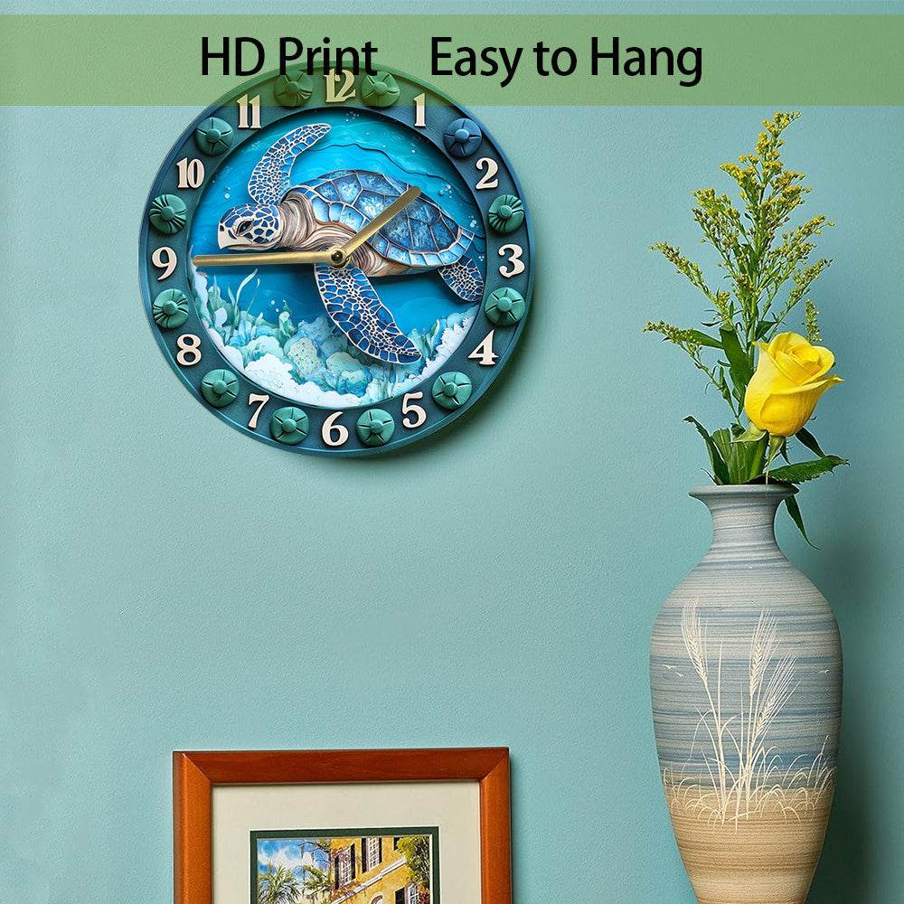Sea Turtle Aluminum Wall Clock Silent Stylish - Montero Milan