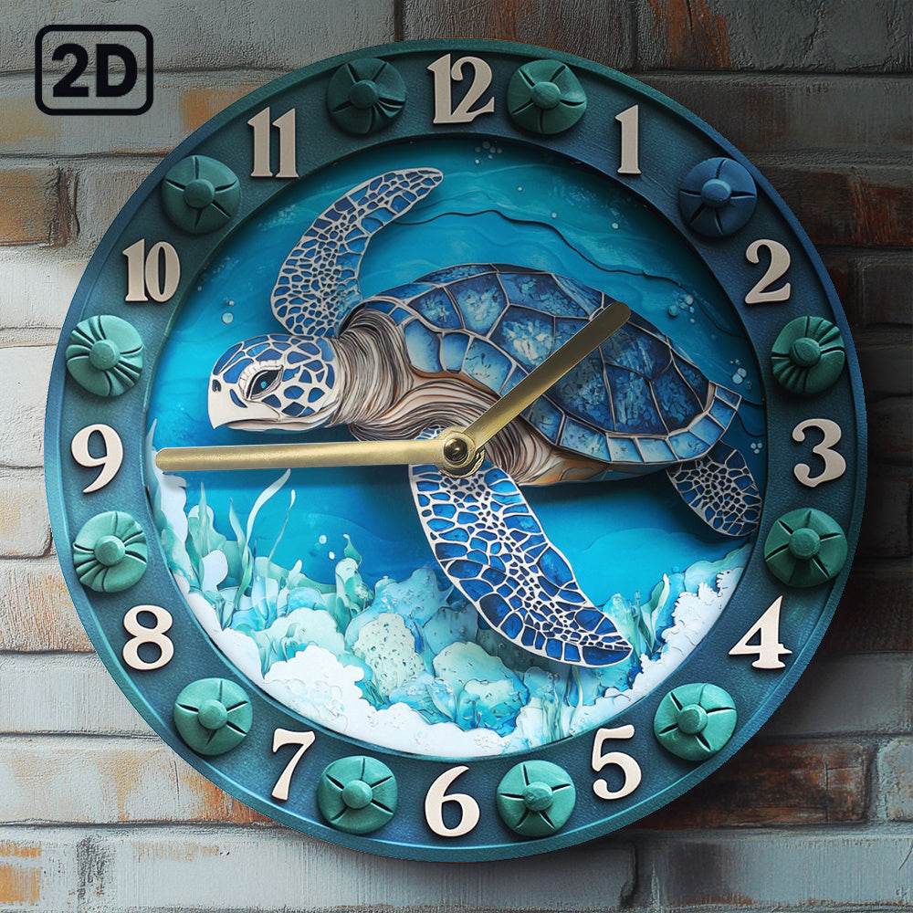 Sea Turtle Aluminum Wall Clock Silent Stylish - Montero Milan