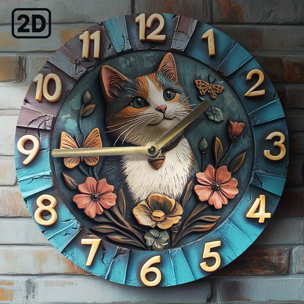Elegant Silent Wall Clock with Cat Butterfly Design - Montero Milan