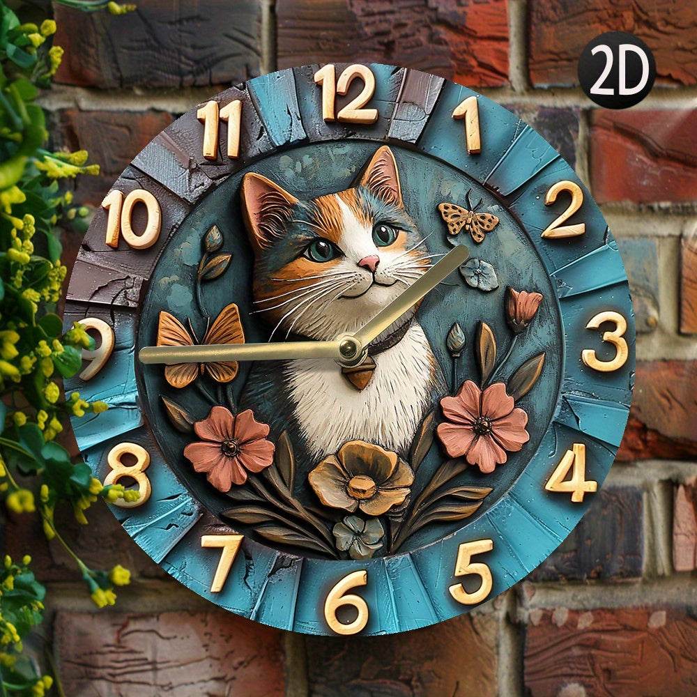 Elegant Silent Wall Clock with Cat Butterfly Design - Montero Milan