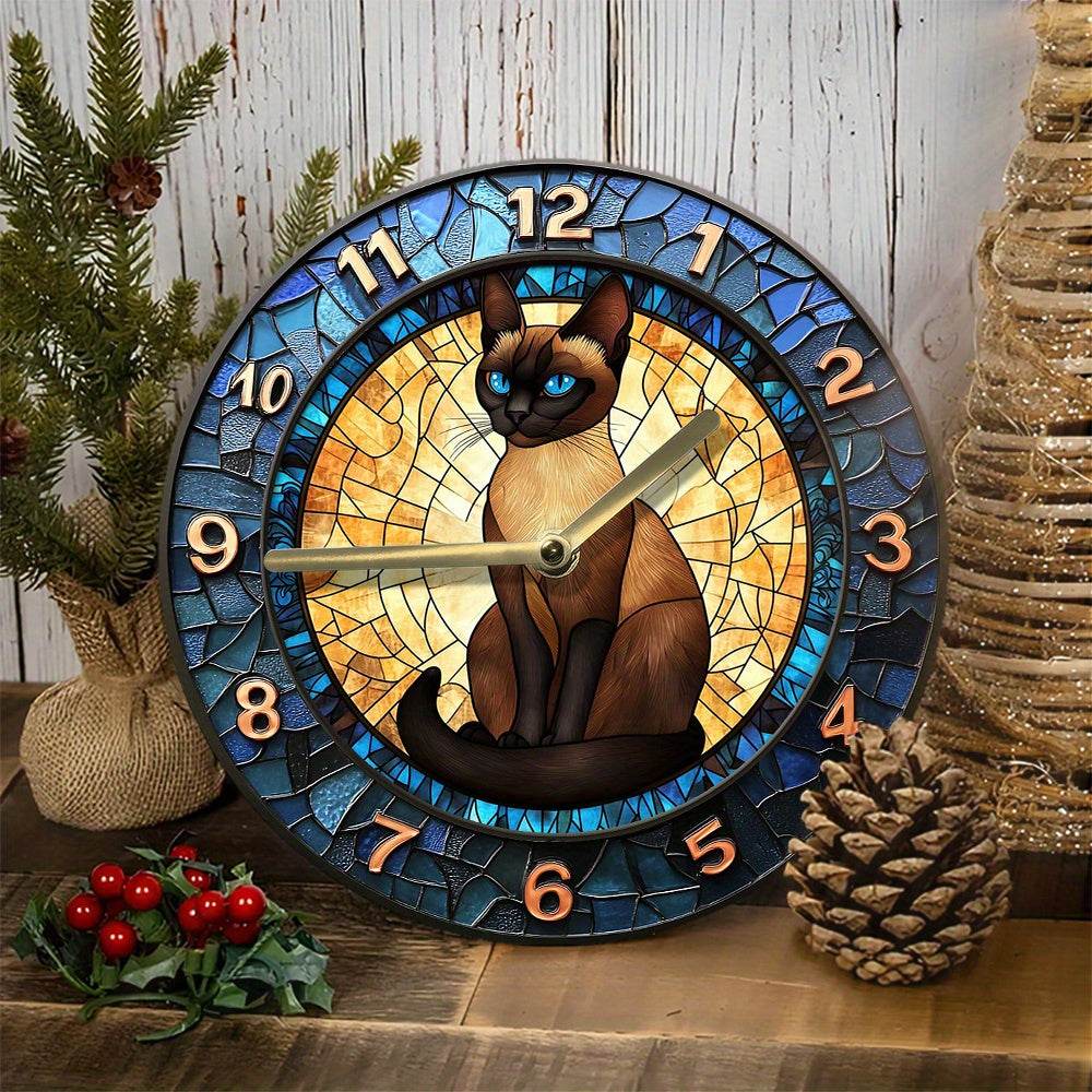 Siamese Cat Silent Wall Clock Metal Design - Montero Milan