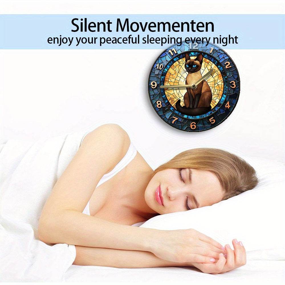 Siamese Cat Silent Wall Clock Metal Design - Montero Milan