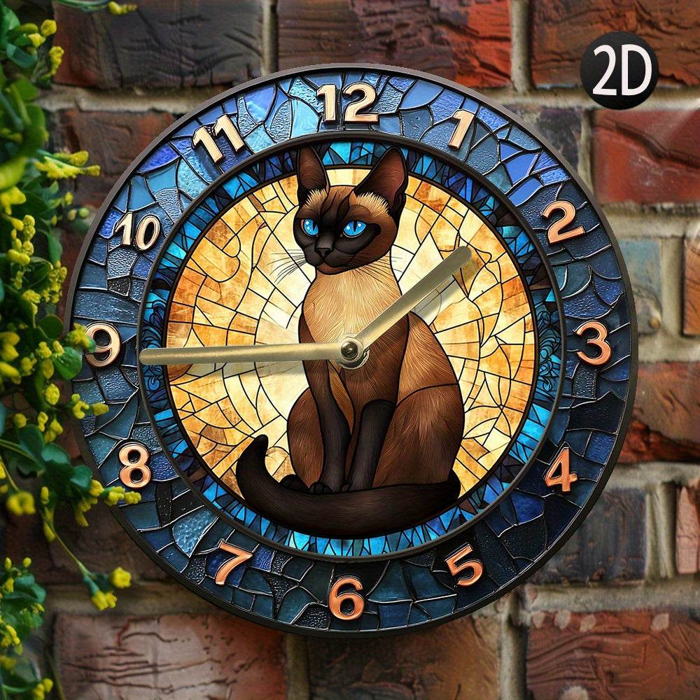 Siamese Cat Silent Wall Clock Metal Design - Montero Milan