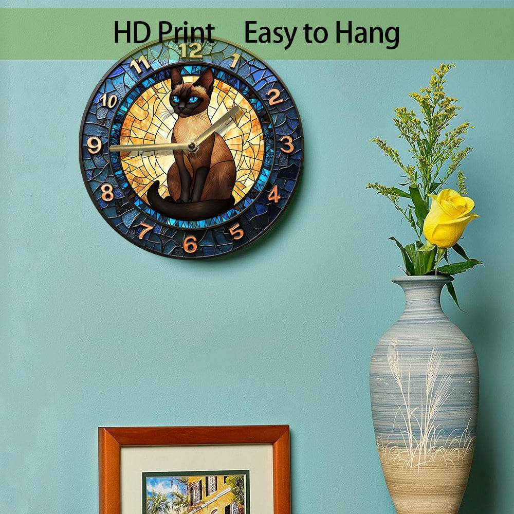 Siamese Cat Silent Wall Clock Metal Design - Montero Milan