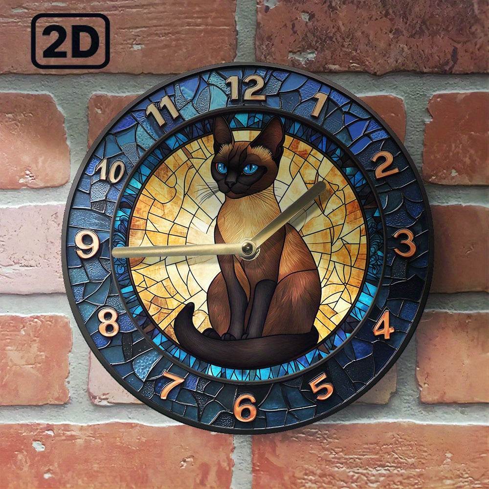 Siamese Cat Silent Wall Clock Metal Design - Montero Milan