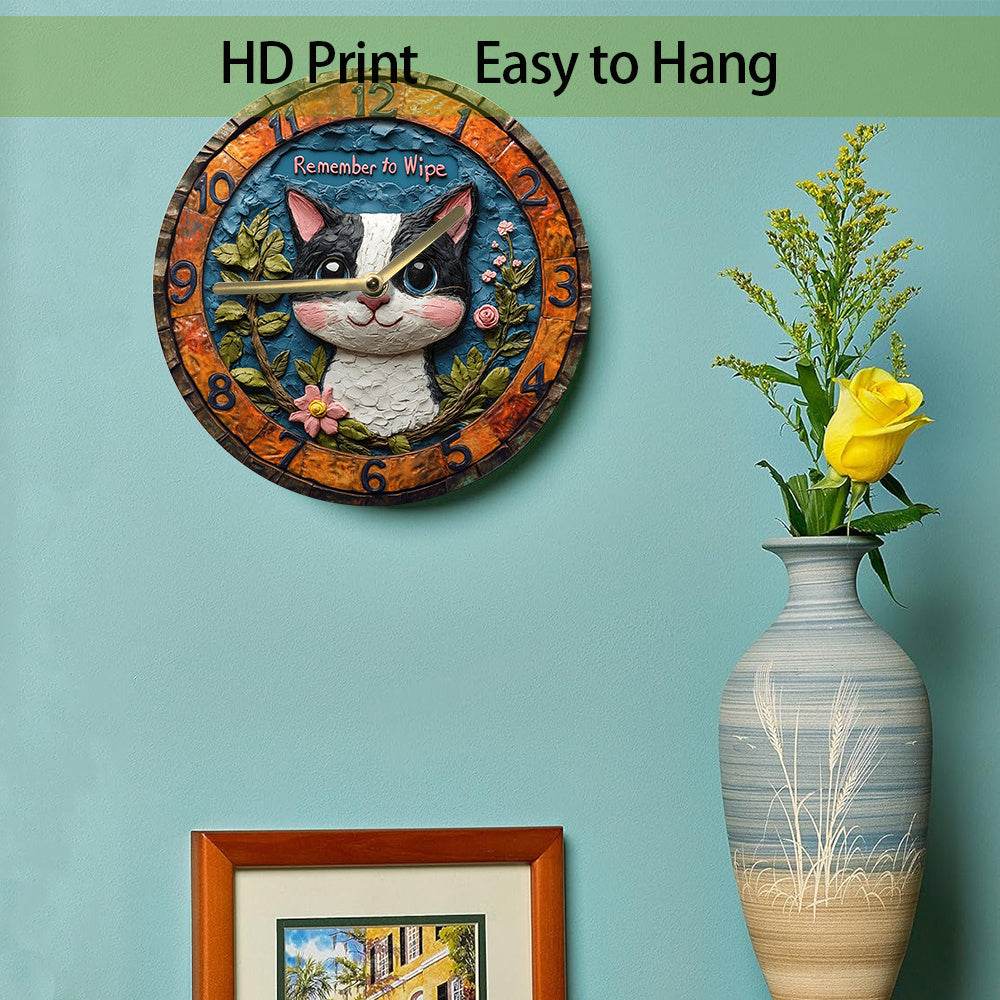 Silent Holstein Cat Wall Clock NonTicking Decor - Montero Milan