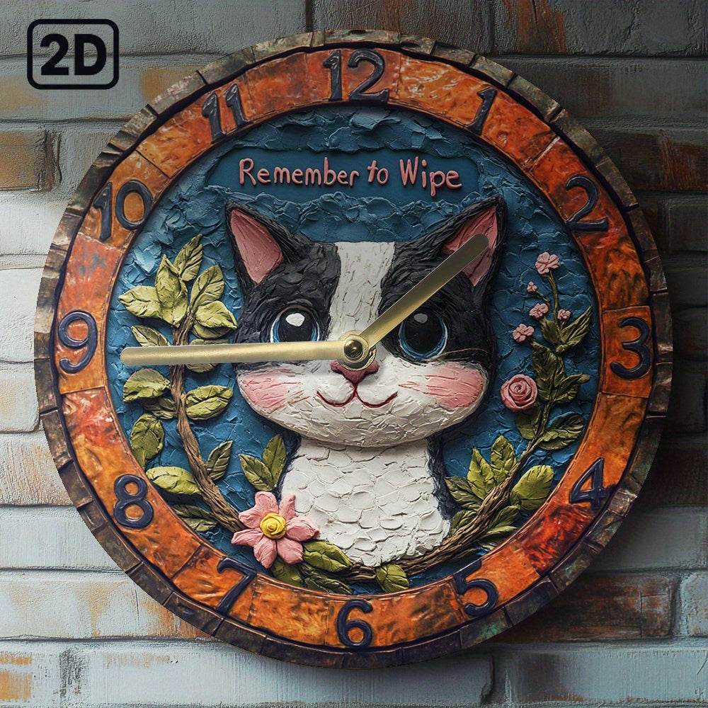 Silent Holstein Cat Wall Clock NonTicking Decor - Montero Milan