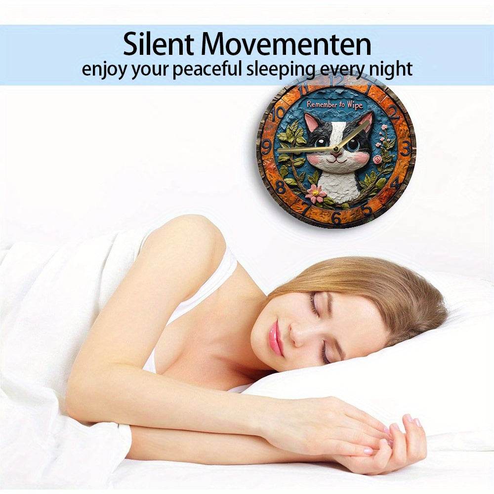 Silent Holstein Cat Wall Clock NonTicking Decor - Montero Milan