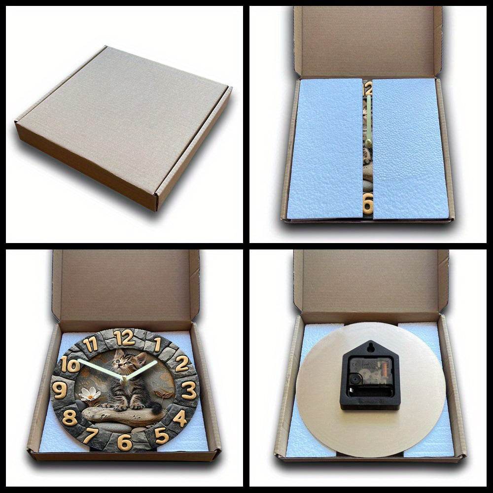 Silent Kitten Design Wall Clock Aluminum BatteryOperated No Ticking - Montero Milan