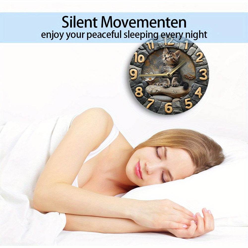 Silent Kitten Design Wall Clock Aluminum BatteryOperated No Ticking - Montero Milan