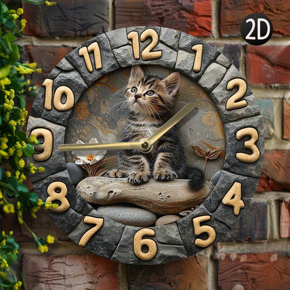 Silent Kitten Design Wall Clock Aluminum BatteryOperated No Ticking - Montero Milan