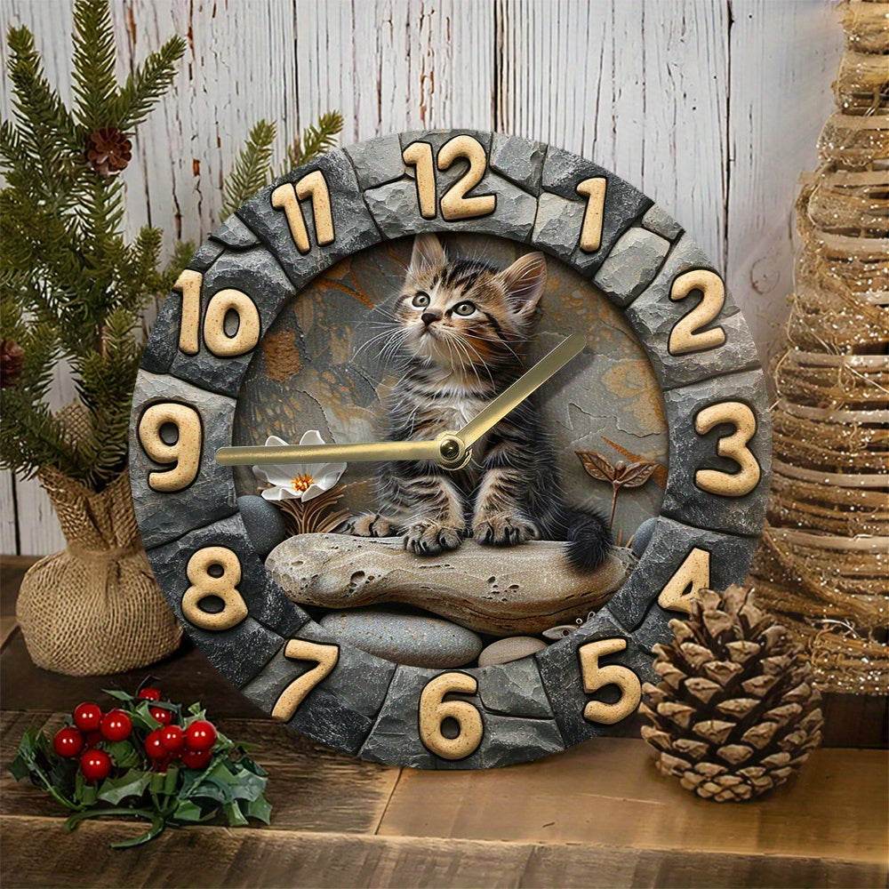 Silent Kitten Design Wall Clock Aluminum BatteryOperated No Ticking - Montero Milan