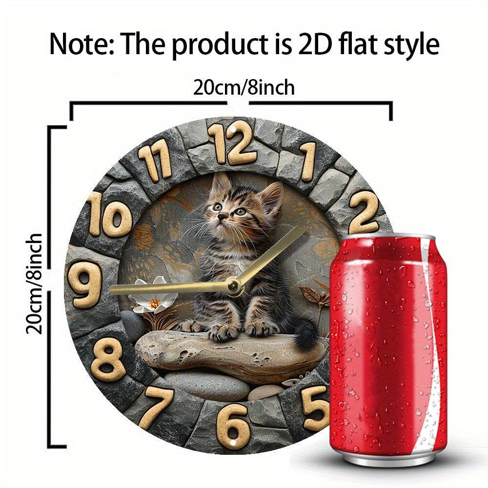 Silent Kitten Design Wall Clock Aluminum BatteryOperated No Ticking - Montero Milan