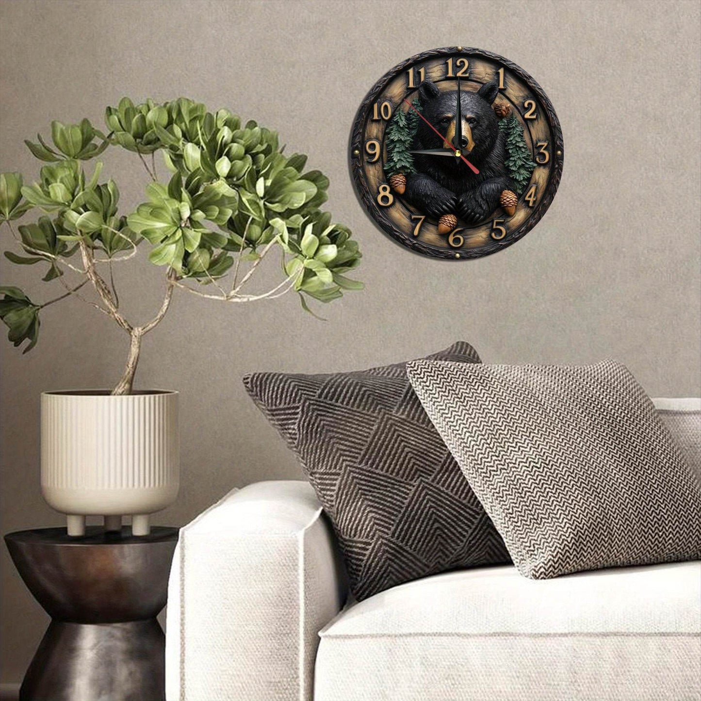 Silent Vintage Black Bear Wooden Wall Clock - Montero Milan