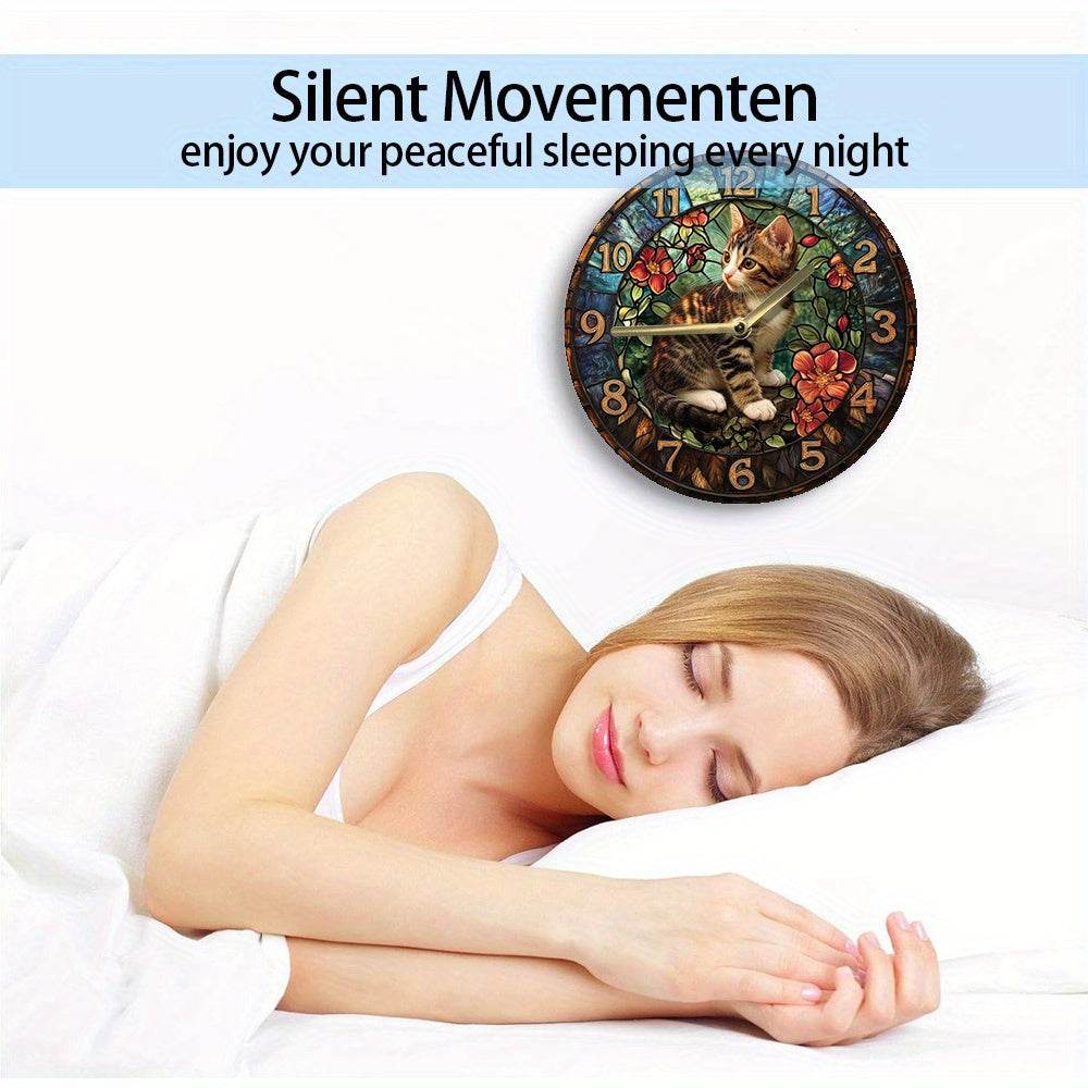 Silent Wooden Kitten Clock Perfect Gift Decor - Montero Milan