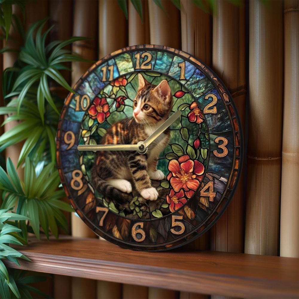 Silent Wooden Kitten Clock Perfect Gift Decor - Montero Milan
