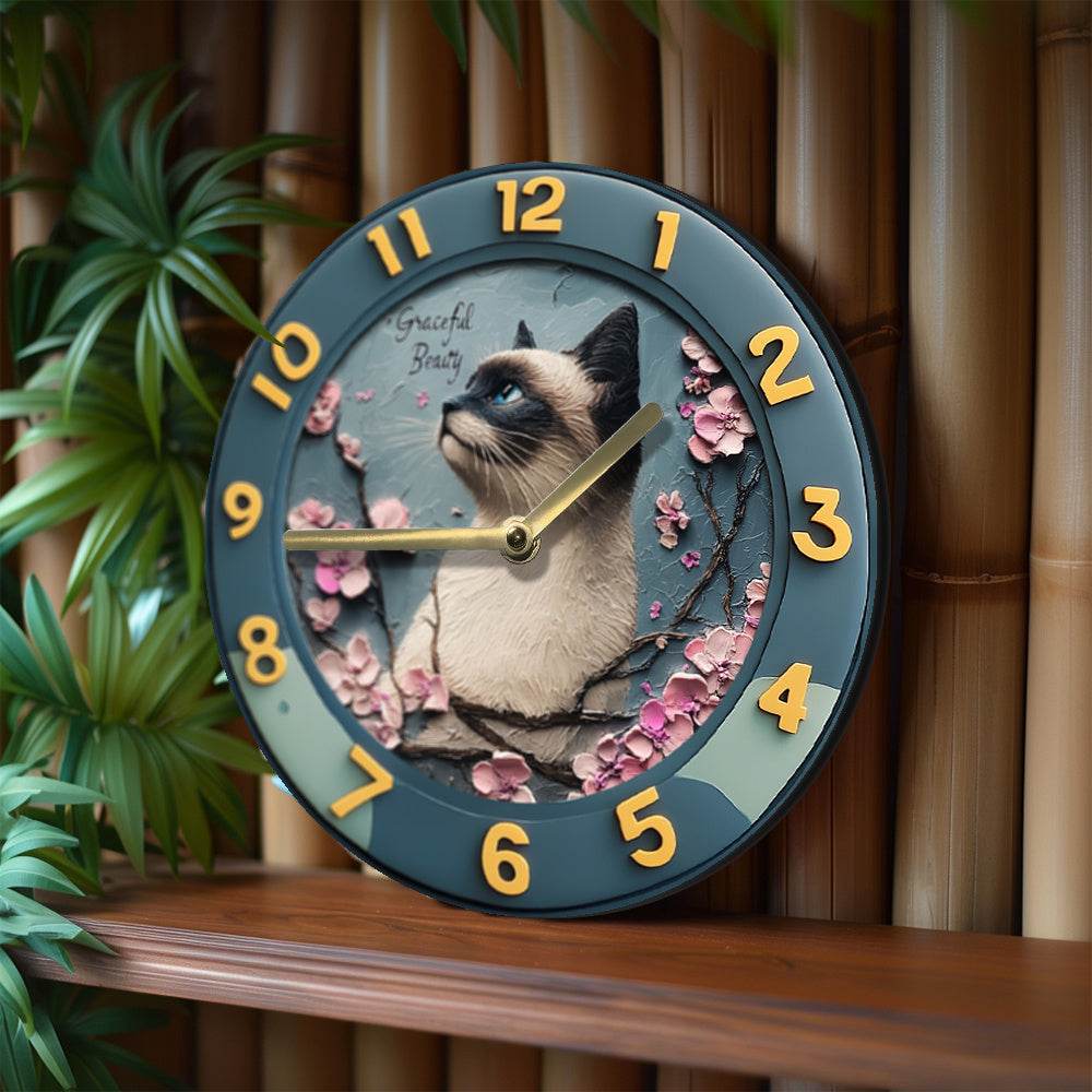 Elegant Siamese Cat Silent Wall Clock Perfect Gift - Montero Milan