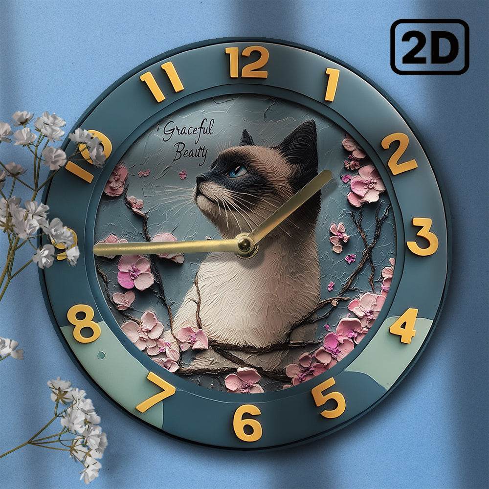 Elegant Siamese Cat Silent Wall Clock Perfect Gift - Montero Milan