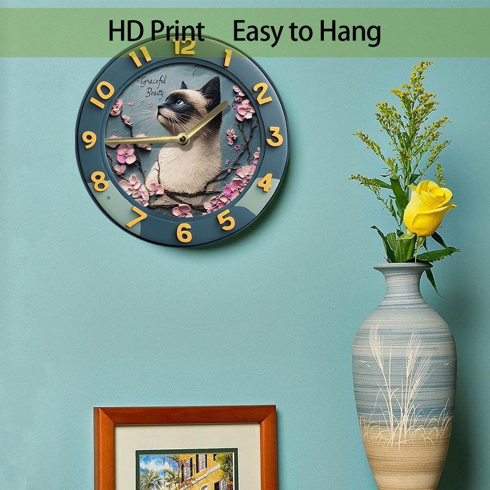 Elegant Siamese Cat Silent Wall Clock Perfect Gift - Montero Milan